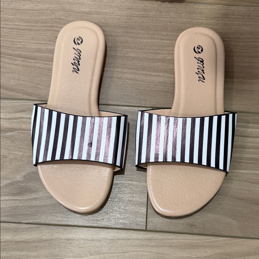 Black and White Striped Women's Slides - Picture 2 of 6